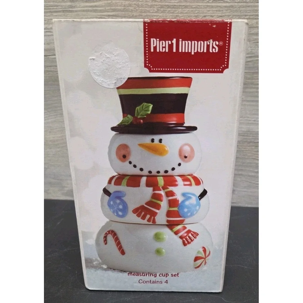 Pier 1 Imports Ceramic Snowman Measuring Cup Set Christmas - Contains 4 Eshelf